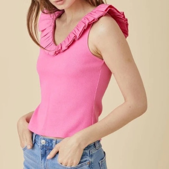 &Merci Ruffleneck Tank Top in Pink Size Large - Picture 1 of 11